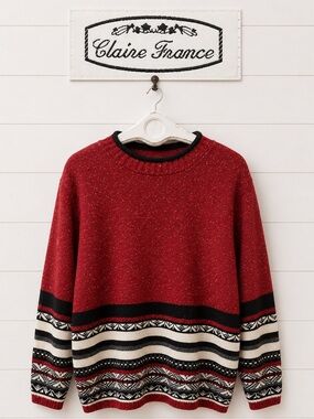 CLAIRE FRANCE Vintage Burgundy Pattern Knit Sweater – Size 2X
